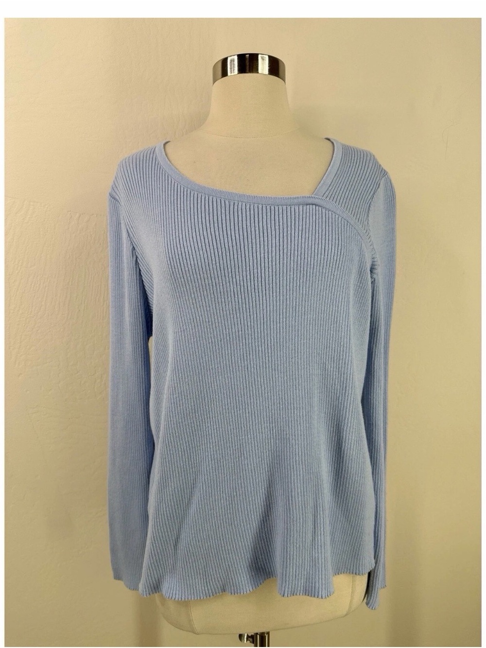 Skovhuus ribbed Cotton Light Blue Asymmetric Ribbed Knit Women’s Top